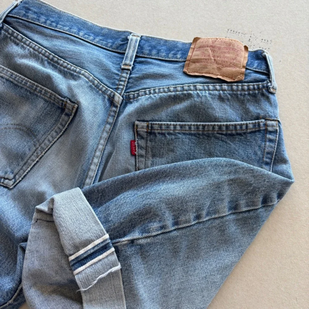 Vintage 80s Levis 501 Selvedge Denim Jean Shorts Light‎ Wash Button Fly